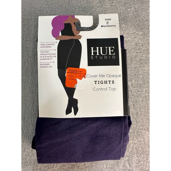 Hue Studio Women's Black Berry Cover Me Opaque Control Top Tights Size 2 - Picture 1 of 5